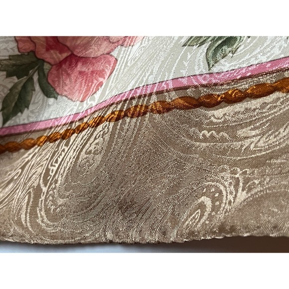 Casca Floral Square Scarf Cabbage Rose Silky Golden Shimmery Hand Rolled Hem 35" - Picture 6 of 14